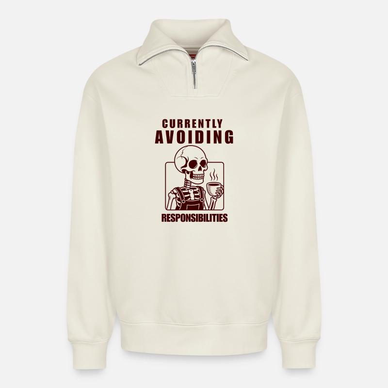 Skeleton Avoiding Responsibilities Design - Relaxed Unisex Organic Half Zip Sweatshirt – by SPREAD - off white