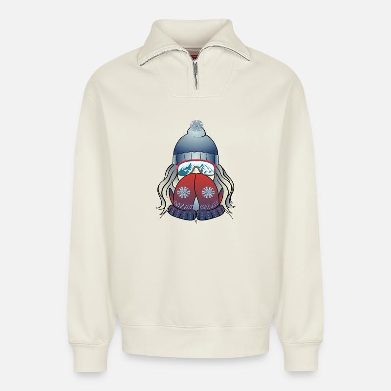 Wintermädchen mit Schneeflocke - Relaxed Unisex Organic Half Zip Sweatshirt – von SPREAD - Naturweiß