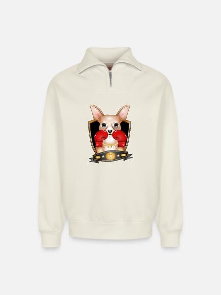 Boxing Chihuahua – Funny Boxer Motif - Relaxed Unisex Organic Half Zip Sweatshirt – by SPREAD - off white