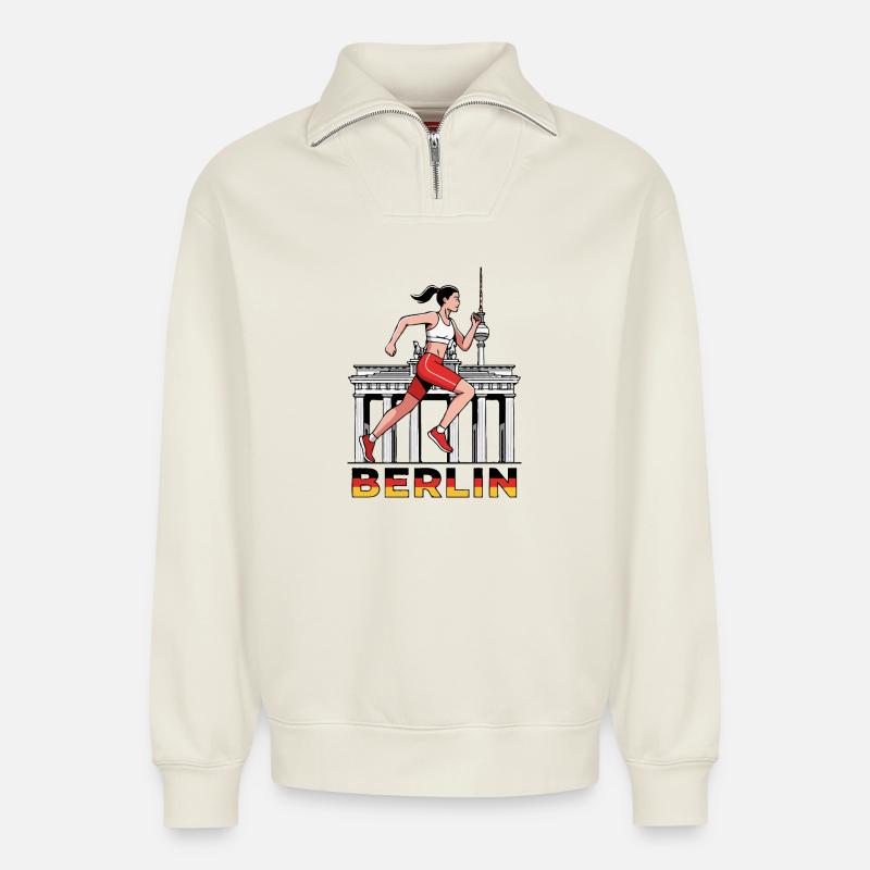 Berliner Läufer - Relaxed Unisex Organic Half Zip Sweatshirt – von SPREAD - Naturweiß