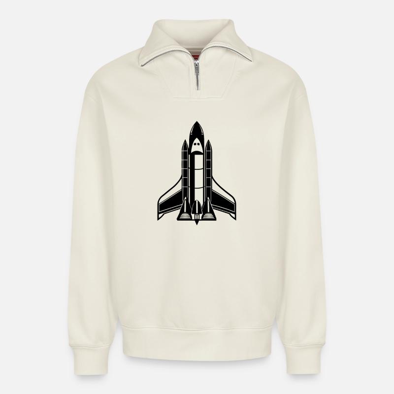 Raumfähre - Relaxed Unisex Organic Half Zip Sweatshirt – von SPREAD - Naturweiß