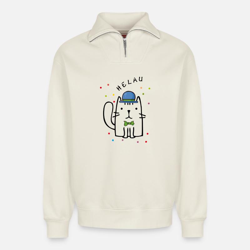 carnaval - Sweat unisexe décontracté en coton biologique à demi-zip – de SPREAD - blanc cassé