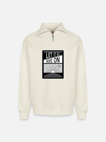Loslassen. Mach weiter. - Relaxed Unisex Organic Half Zip Sweatshirt – von SPREAD - Naturweiß