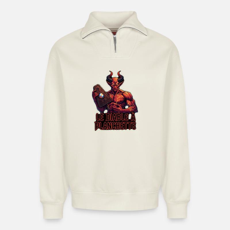 Le Diable à Planchette - Relaxed Unisex Organic Half Zip Sweatshirt – von SPREAD - Naturweiß