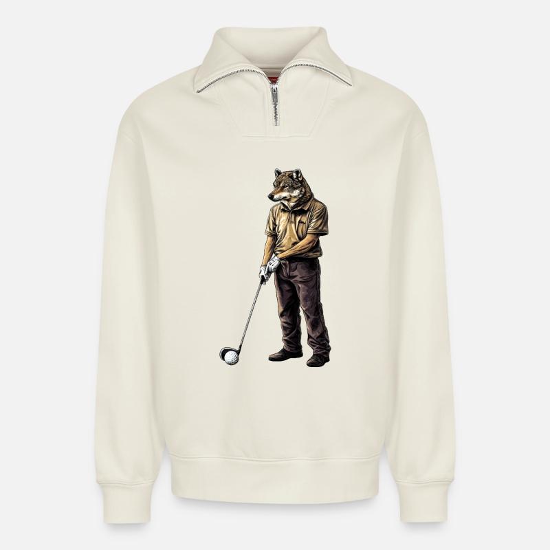 Wolves Golf - Sweat unisexe décontracté en coton biologique à demi-zip – de SPREAD - blanc cassé