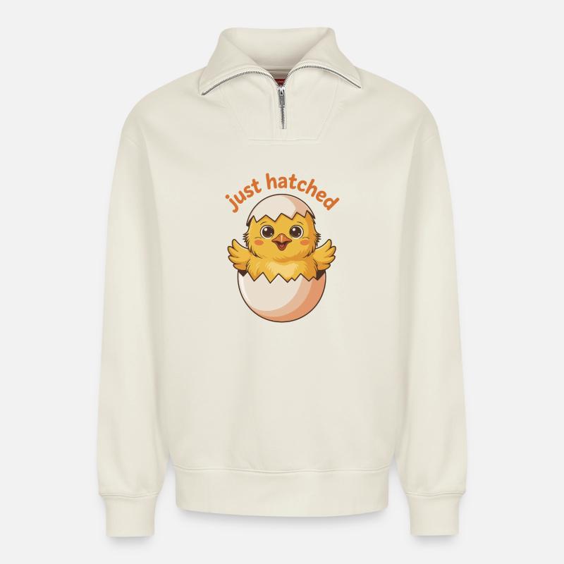 Frisch geschlüpft Küken - Relaxed Unisex Organic Half Zip Sweatshirt – von SPREAD - Naturweiß