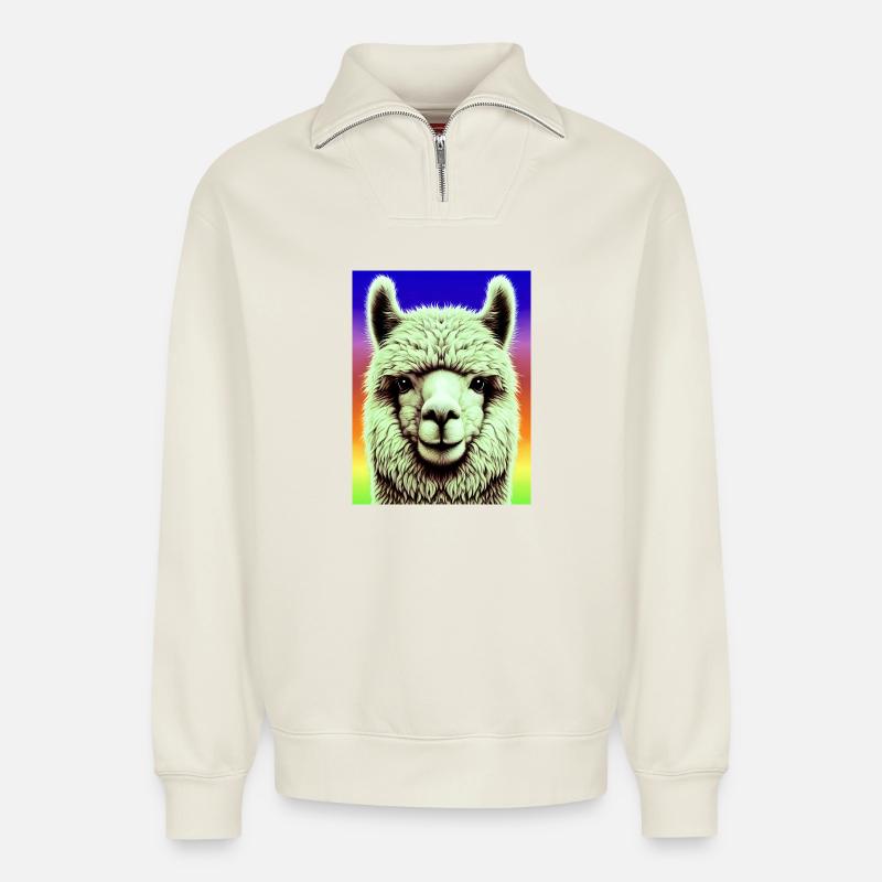 Alpaca - Relaxed Unisex Organic Half Zip Sweatshirt – by SPREAD - off white