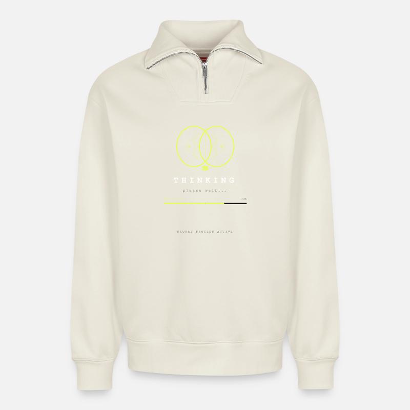 BRAIN.EXE IS LOADING - Relaxed Unisex Organic Half Zip Sweatshirt – by SPREAD - off white