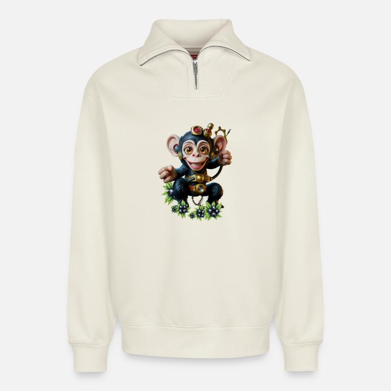 Steampunk Gear Jumpsuit - Relaxed Unisex Organic Half Zip Sweatshirt – by SPREAD - off white