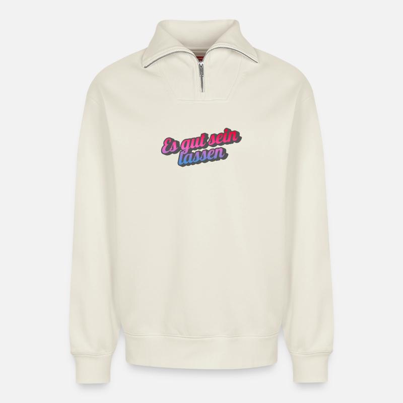 Ainsi soit-il. - Sweat unisexe décontracté en coton biologique à demi-zip – de SPREAD - blanc cassé