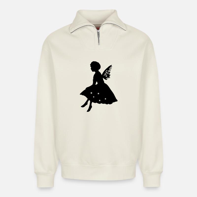Little elf with wings - Relaxed Unisex Organic Half Zip Sweatshirt – by SPREAD - off white