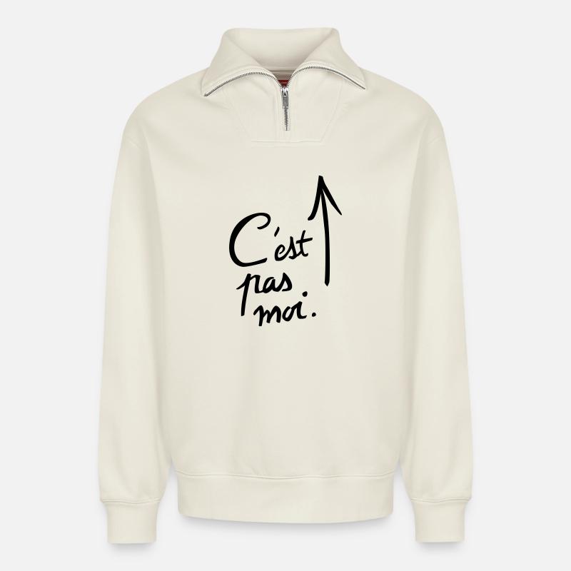 c'est pas moi. - Sweat unisexe décontracté en coton biologique à demi-zip – de SPREAD - blanc cassé