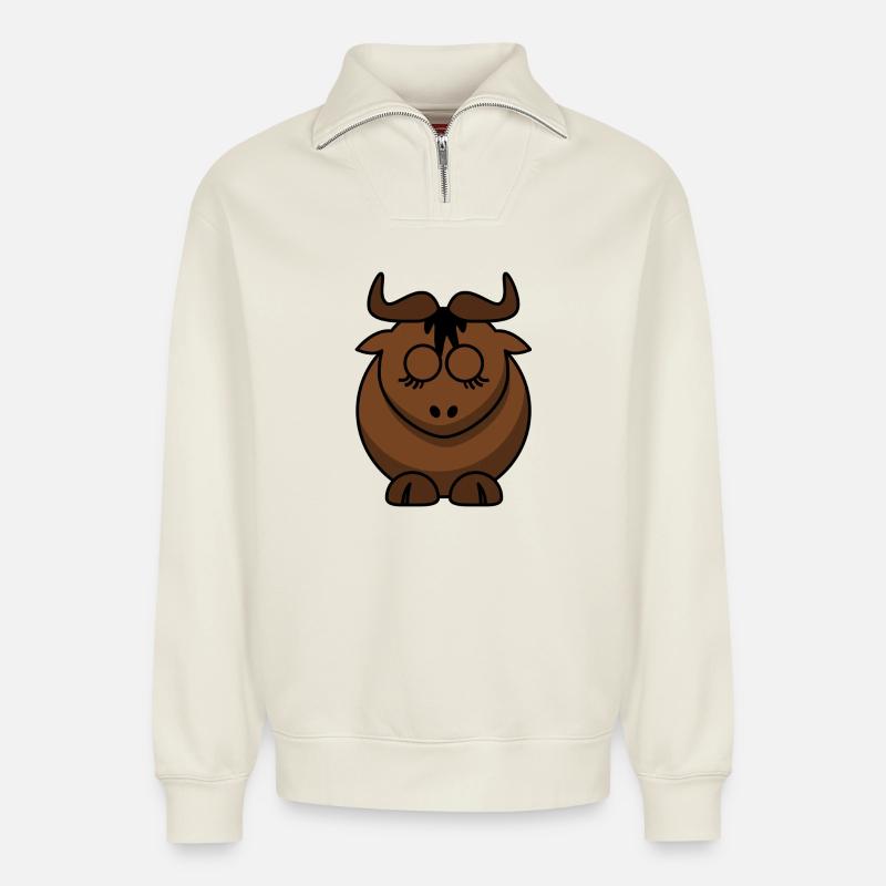Braunbock Face Design - Relaxed Unisex Organic Half Zip Sweatshirt – by SPREAD - off white