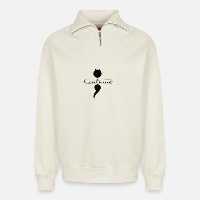point-virgule - Sweat unisexe décontracté en coton biologique à demi-zip – de SPREAD - blanc cassé