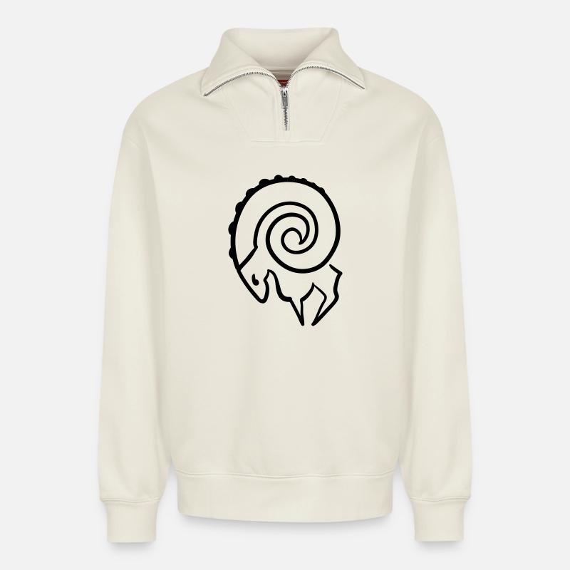 Aries - Relaxed Unisex Organic Half Zip Sweatshirt – by SPREAD - off white