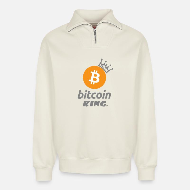 Bitcoin King Crown Logo Tee - Relaxed Unisex Organic Half Zip Sweatshirt – von SPREAD - Naturweiß