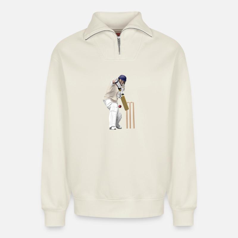 Cricket - Relaxed Unisex Organic Half Zip Sweatshirt – von SPREAD - Naturweiß