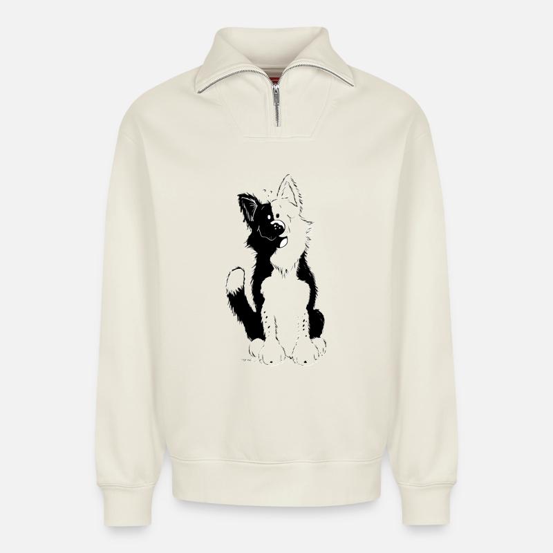 Witziger Border Collie - Relaxed Unisex Organic Half Zip Sweatshirt – von SPREAD - Naturweiß