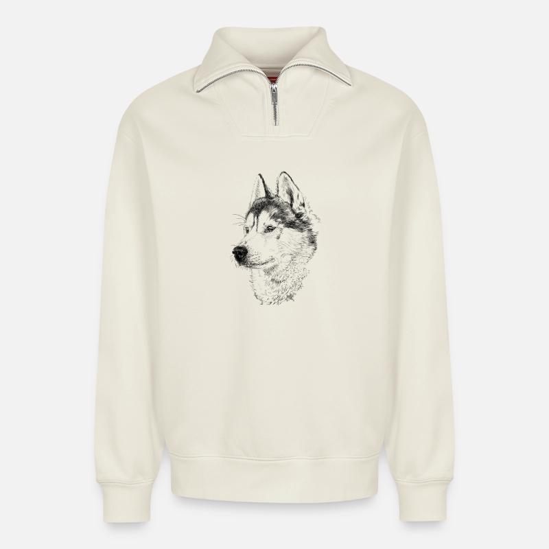 Husky - Relaxed Unisex Organic Half Zip Sweatshirt – von SPREAD - Naturweiß