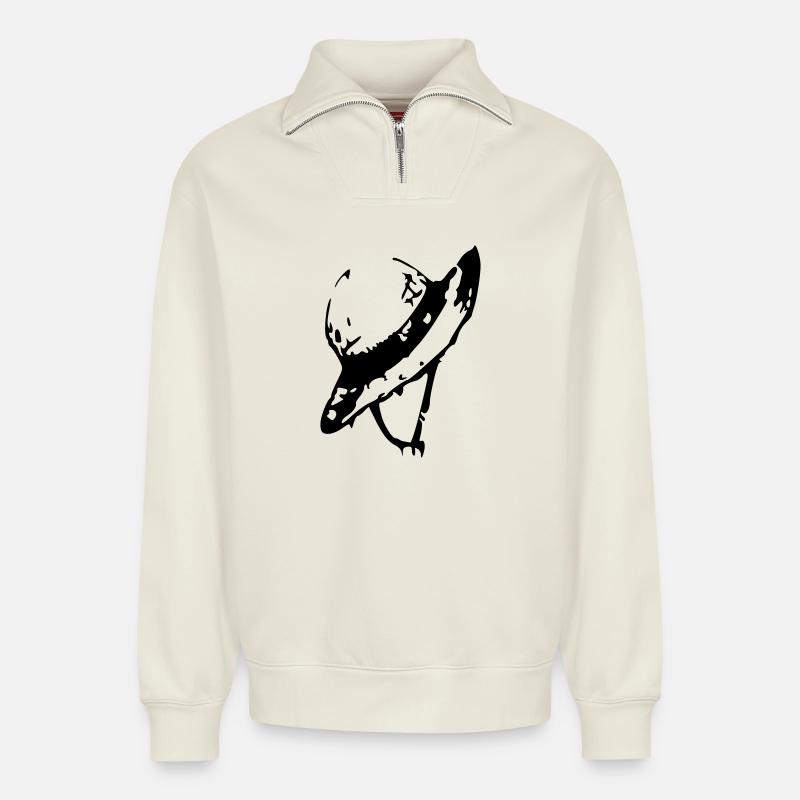 straw hat scheme - Relaxed Unisex Organic Half Zip Sweatshirt – by SPREAD - off white