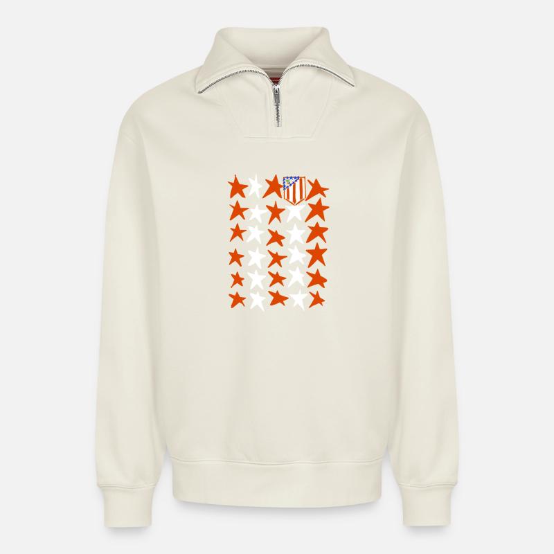 Rot-weiße Sterne - Relaxed Unisex Organic Half Zip Sweatshirt – von SPREAD - Naturweiß