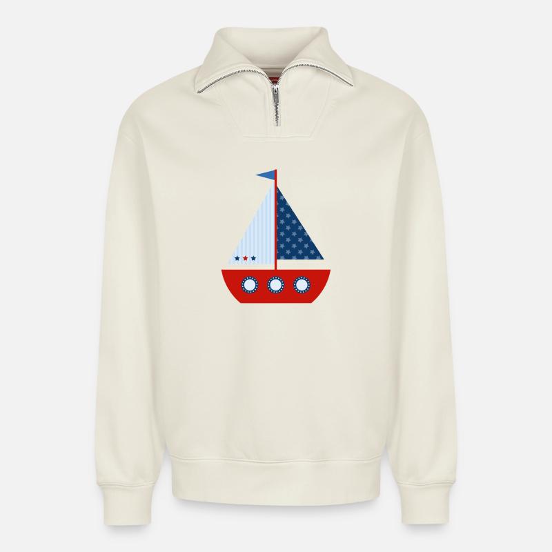 Segelboot - Relaxed Unisex Organic Half Zip Sweatshirt – von SPREAD - Naturweiß