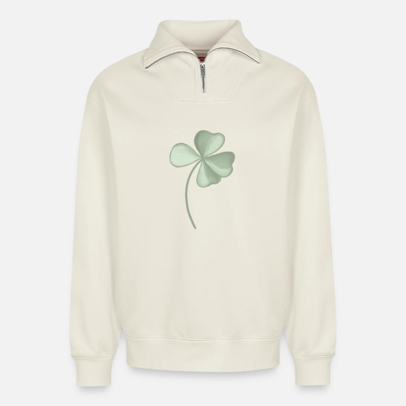 Vierblättriges Kleeblatt - Relaxed Unisex Organic Half Zip Sweatshirt – von SPREAD - Naturweiß