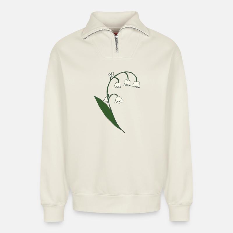maiglöckchen - Relaxed Unisex Organic Half Zip Sweatshirt – von SPREAD - Naturweiß