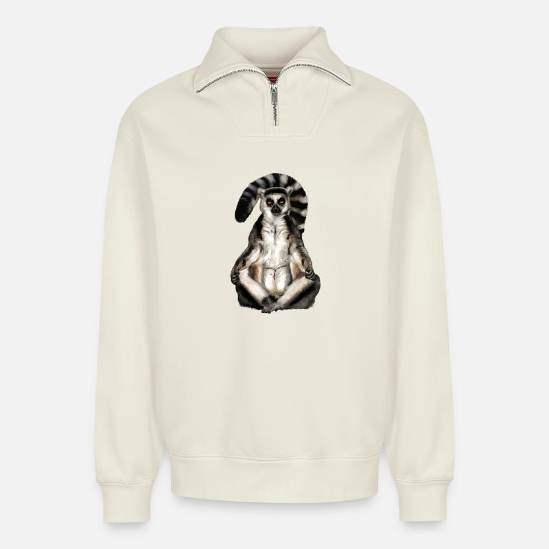 Lemur Katta - Relaxed Unisex Organic Half Zip Sweatshirt – von SPREAD - Naturweiß