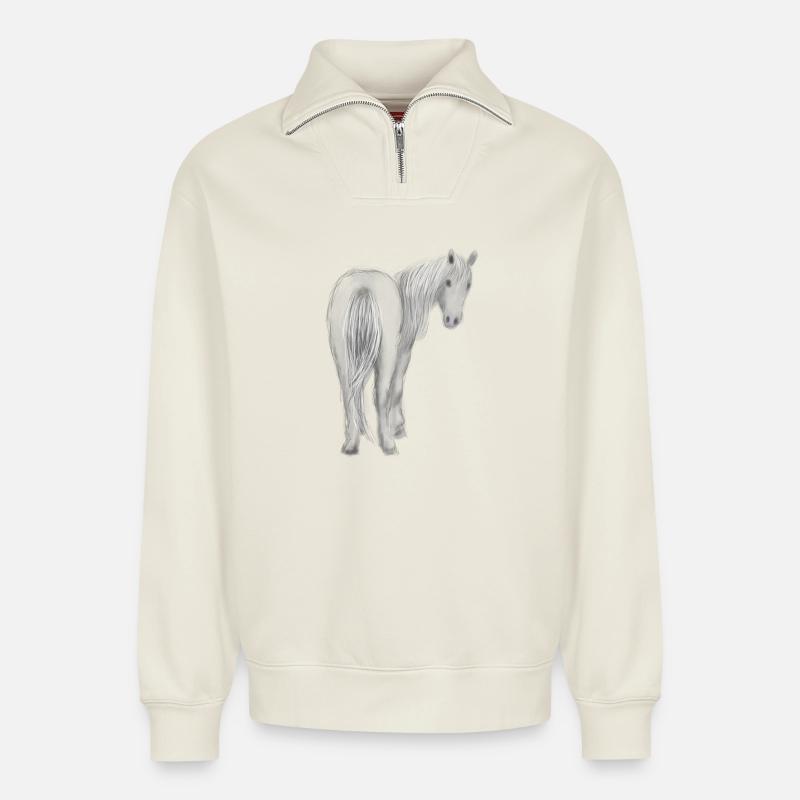 Pferd - Relaxed Unisex Organic Half Zip Sweatshirt – von SPREAD - Naturweiß