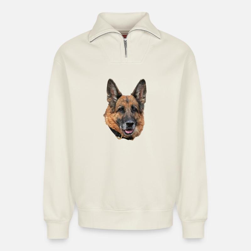 Schäferhund - Relaxed Unisex Organic Half Zip Sweatshirt – von SPREAD - Naturweiß