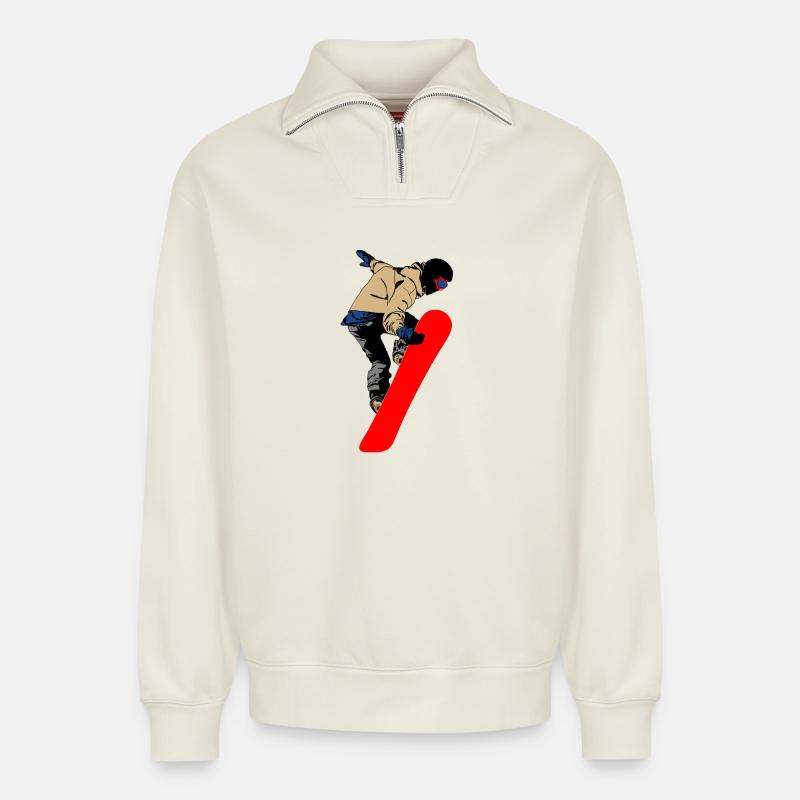 Snowboarder - Relaxed Unisex Organic Half Zip Sweatshirt – von SPREAD - Naturweiß
