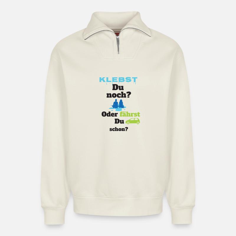 Klimakleber - Klebst du noch? - Relaxed Unisex Organic Half Zip Sweatshirt – von SPREAD - Naturweiß