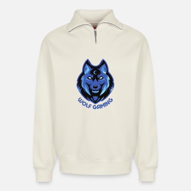 JEU DE LOUP - Sweat unisexe décontracté en coton biologique à demi-zip – de SPREAD - blanc cassé