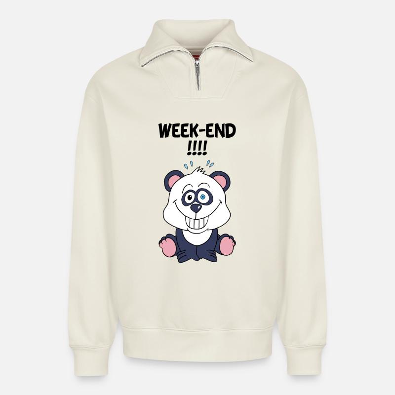 Panda-Wochenende - Relaxed Unisex Organic Half Zip Sweatshirt – von SPREAD - Naturweiß