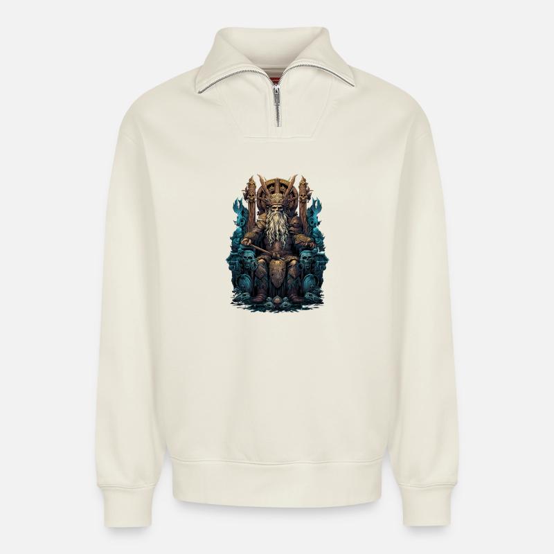 Wikinger Odin Söhne Thron Walhalla Valhalla - Relaxed Unisex Organic Half Zip Sweatshirt – von SPREAD - Naturweiß