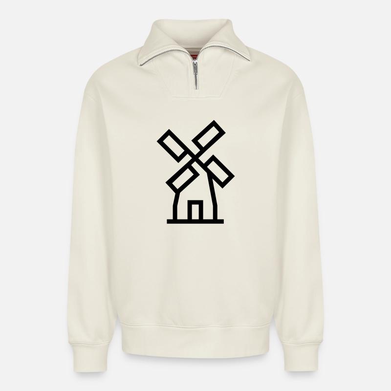 Windmill windmill air energy - Relaxed Unisex Organic Half Zip Sweatshirt – by SPREAD - off white