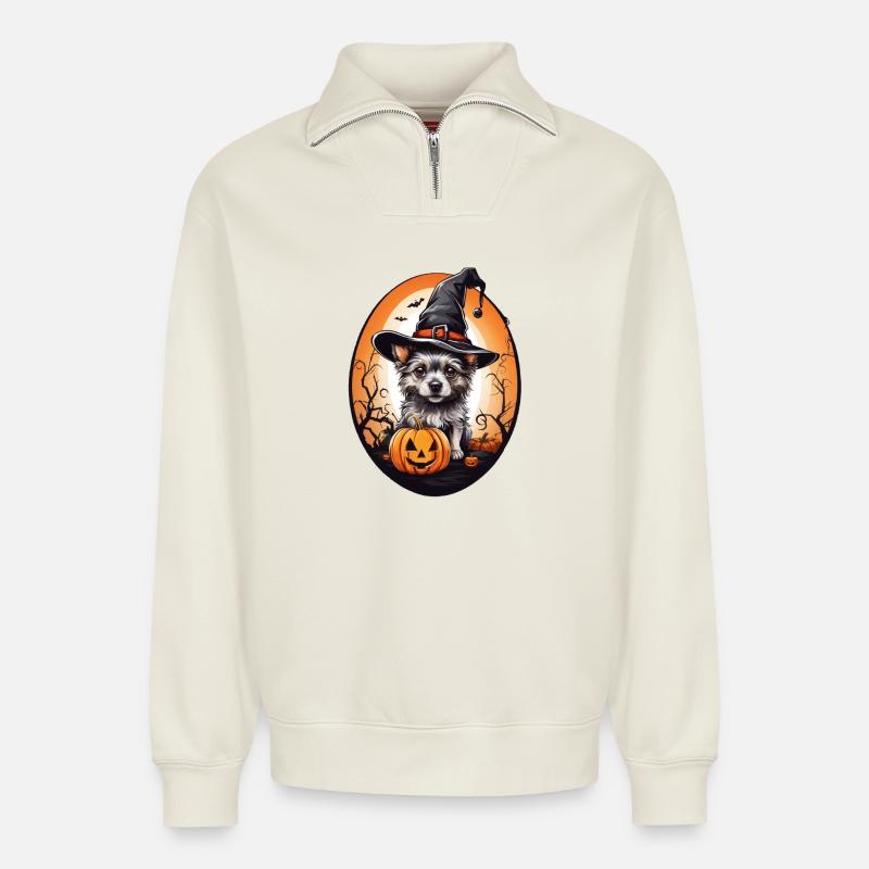 Halloween Hund - Relaxed Unisex Organic Half Zip Sweatshirt – von SPREAD - Naturweiß
