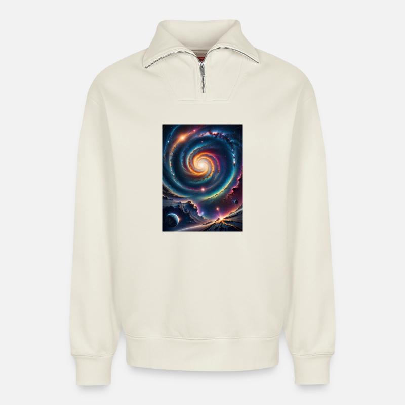 Galaktisches Wunder - Relaxed Unisex Organic Half Zip Sweatshirt – von SPREAD - Naturweiß