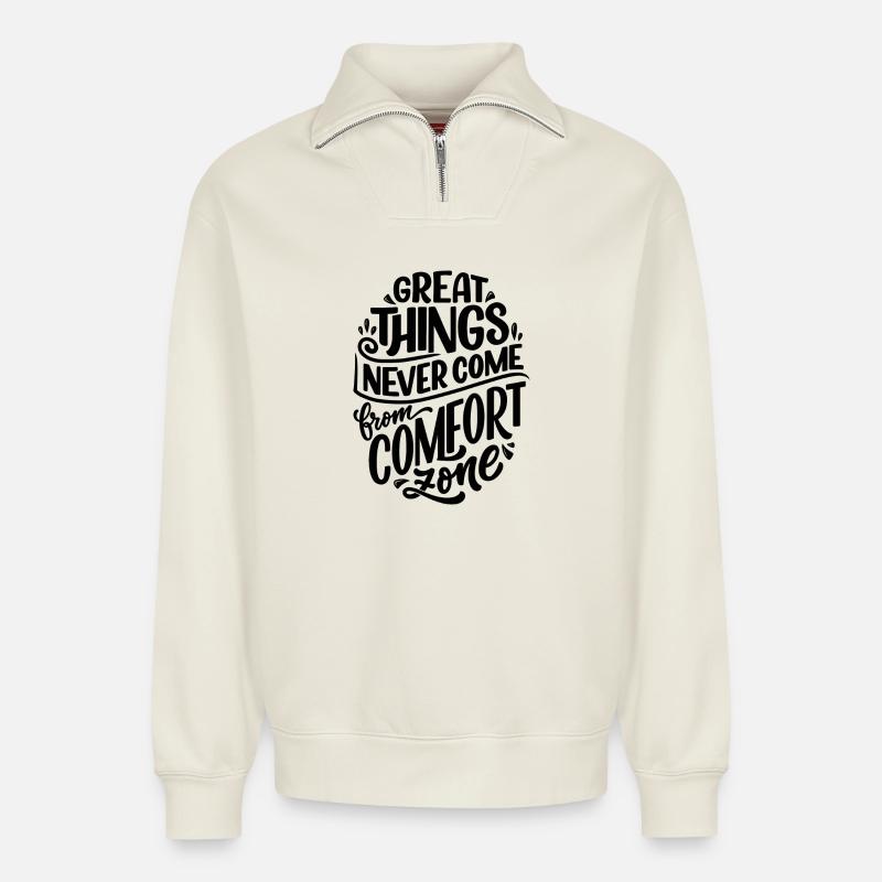 Great Things - Relaxed Unisex Organic Half Zip Sweatshirt – von SPREAD - Naturweiß