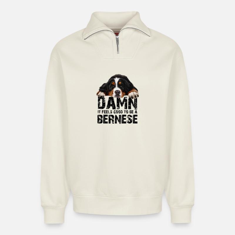 Bouvier bernois - Sweat unisexe décontracté en coton biologique à demi-zip – de SPREAD - blanc cassé