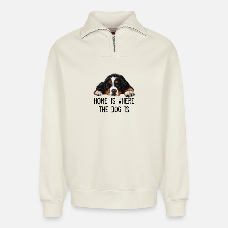 Bouvier bernois - Sweat unisexe décontracté en coton biologique à demi-zip – de SPREAD - blanc cassé