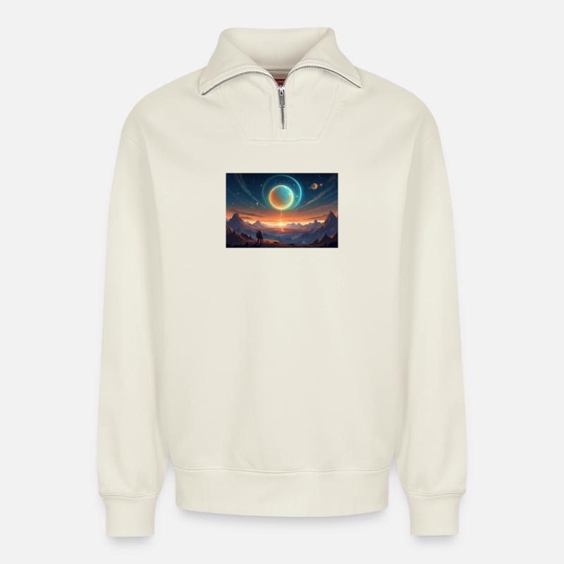 Helldivers Planet X - Relaxed Unisex Organic Half Zip Sweatshirt – von SPREAD - Naturweiß