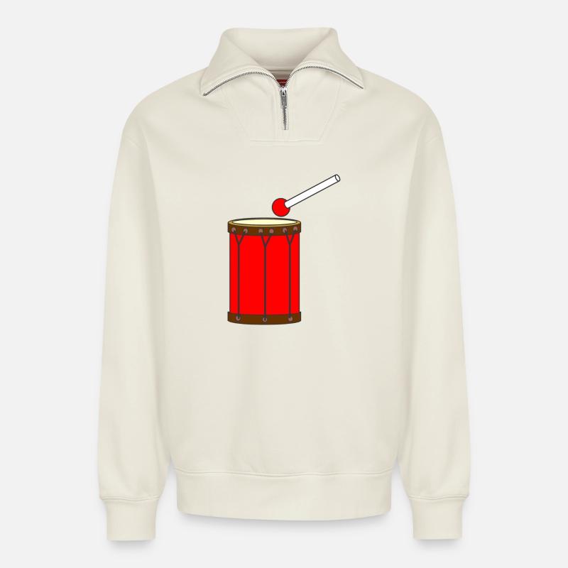 Große rote Trommeltrommel - Relaxed Unisex Organic Half Zip Sweatshirt – von SPREAD - Naturweiß