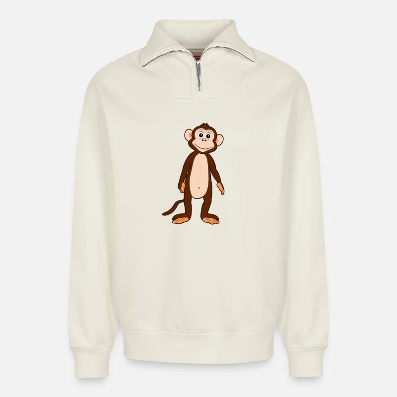 Singe - Sweat unisexe décontracté en coton biologique à demi-zip – de SPREAD - blanc cassé