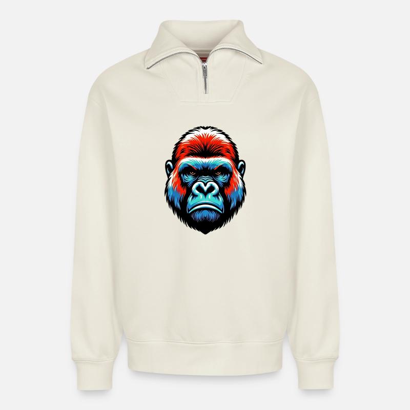 Gorilla - Relaxed Unisex Organic Half Zip Sweatshirt – von SPREAD - Naturweiß