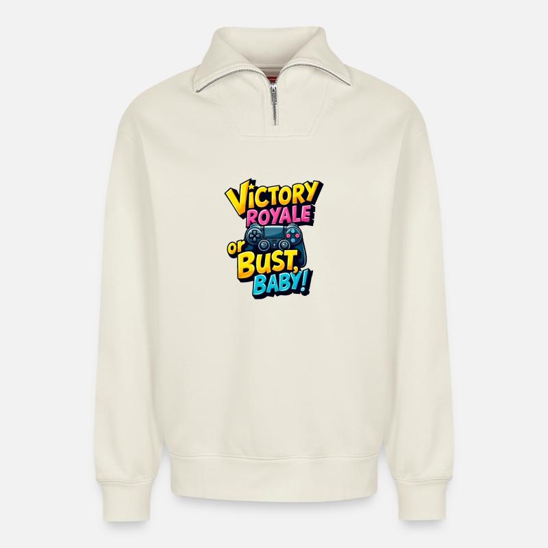 VICTOIRE ROYALE OU BUSTE, BÉBÉ ! - Sweat unisexe décontracté en coton biologique à demi-zip – de SPREAD - blanc cassé