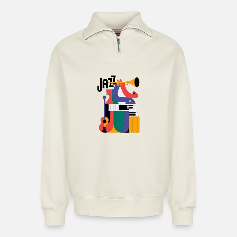 Artful Musical Compositional Design - Relaxed Unisex Organic Half Zip Sweatshirt – by SPREAD - off white