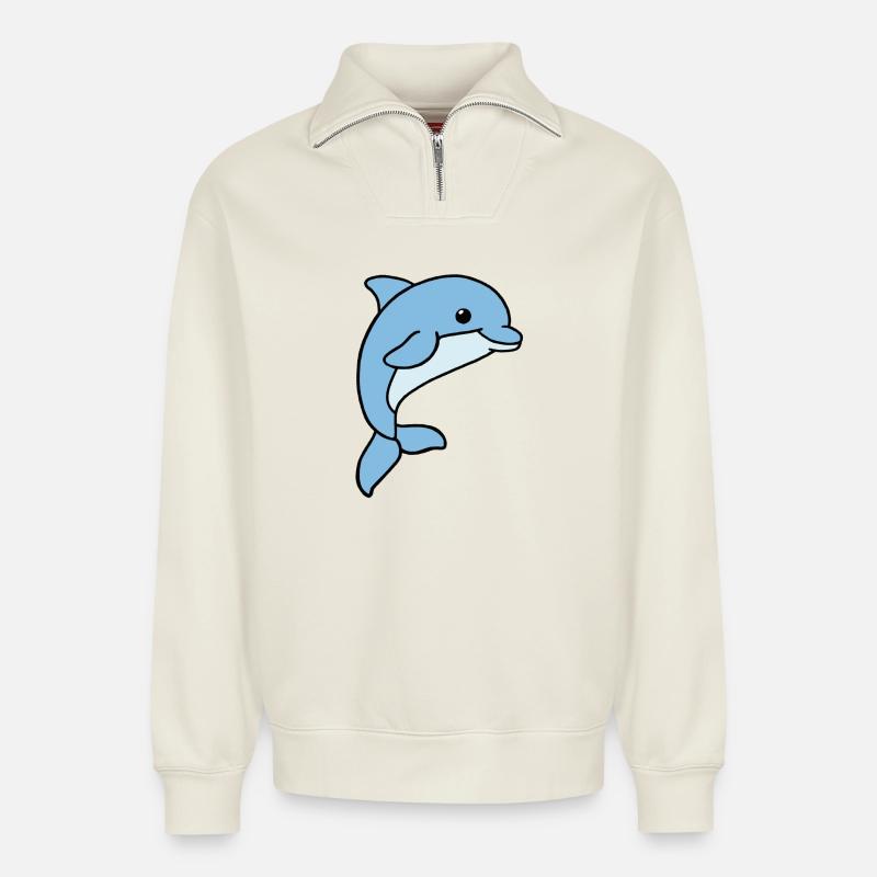 Dauphin - Sweat unisexe décontracté en coton biologique à demi-zip – de SPREAD - blanc cassé