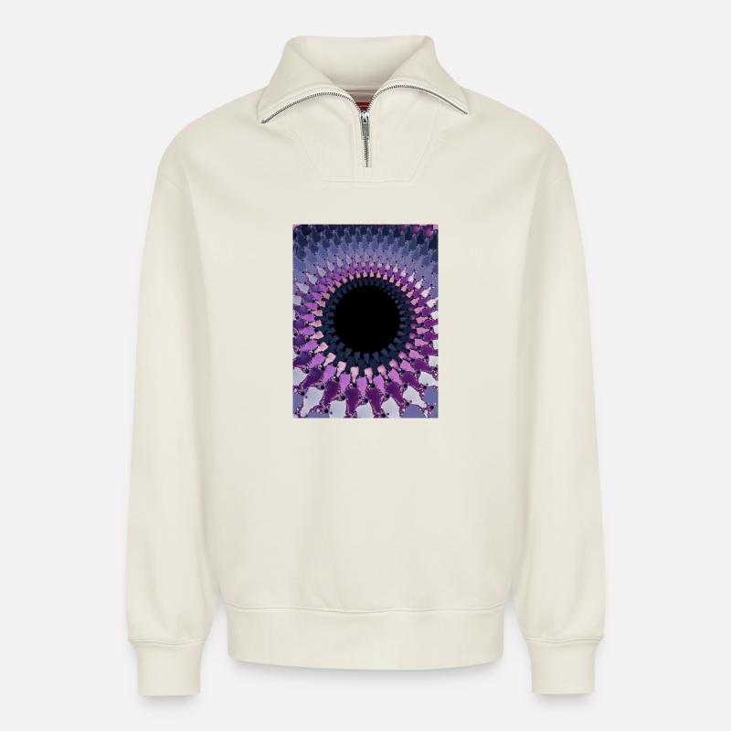 Abstrait - Sweat unisexe décontracté en coton biologique à demi-zip – de SPREAD - blanc cassé